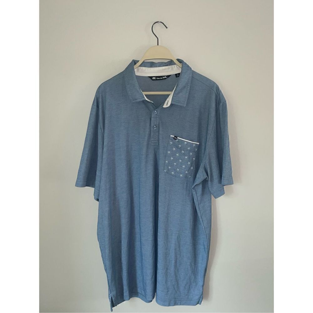 Men’s Travis Matthew Pocket Polo Blue Palm Trees XXL